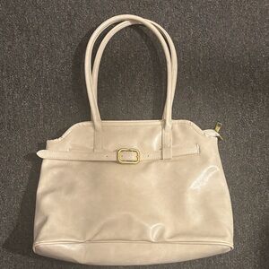 Cream Tote Handbag shoulder bag shining soft leather